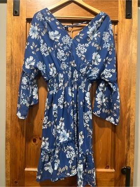 Blue Floral V-Neck Mini Dress
